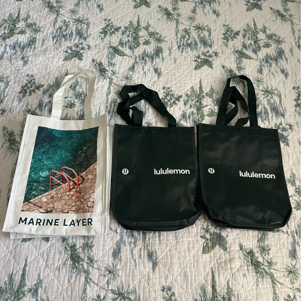 Lululemon Marine Layer Sustainable Tote Bag Set Three Trio Small Green Pool